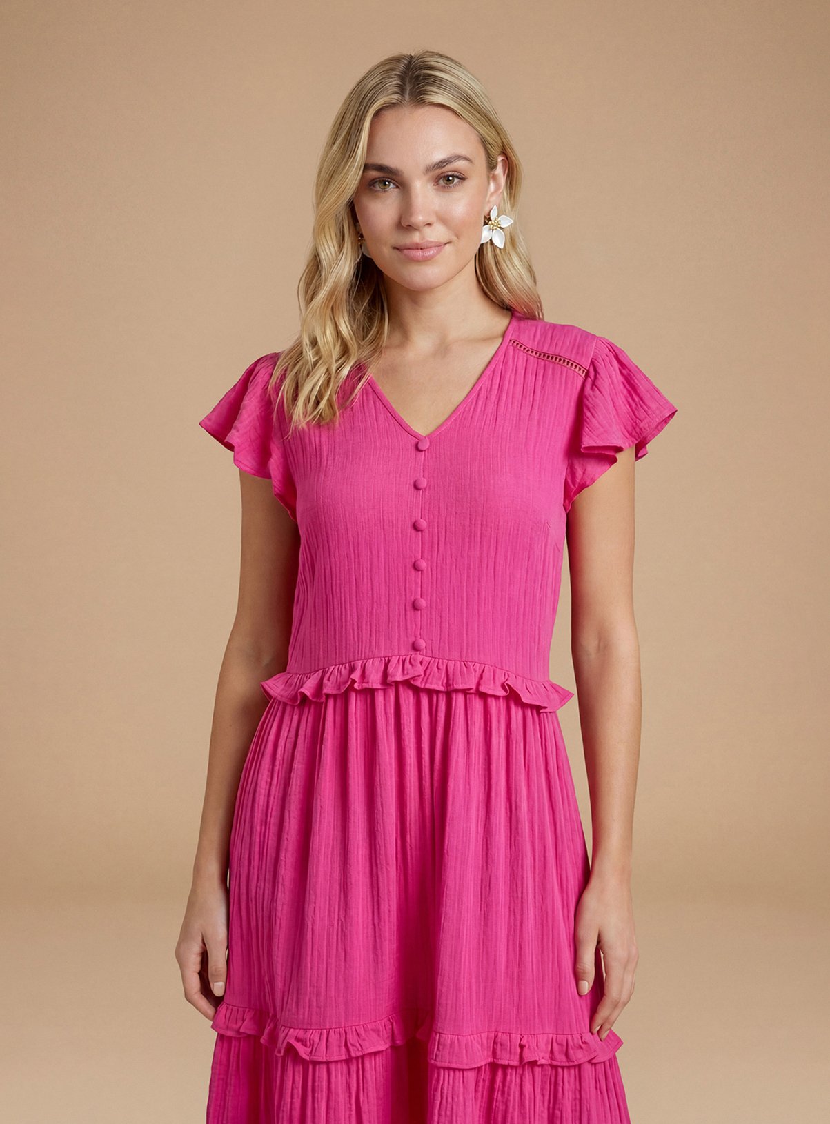 DOROTHY PERKINS Button Front Frill Sleeve Midaxi Dress 8 - Image 2 thumbnail